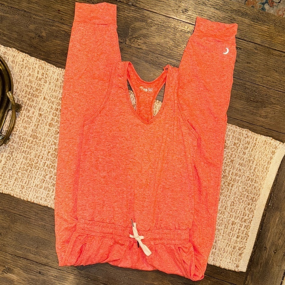 ZYIA Orange Racerback Tie Waist Jogger Jumpsuit Activewear Gym Casual Size XS